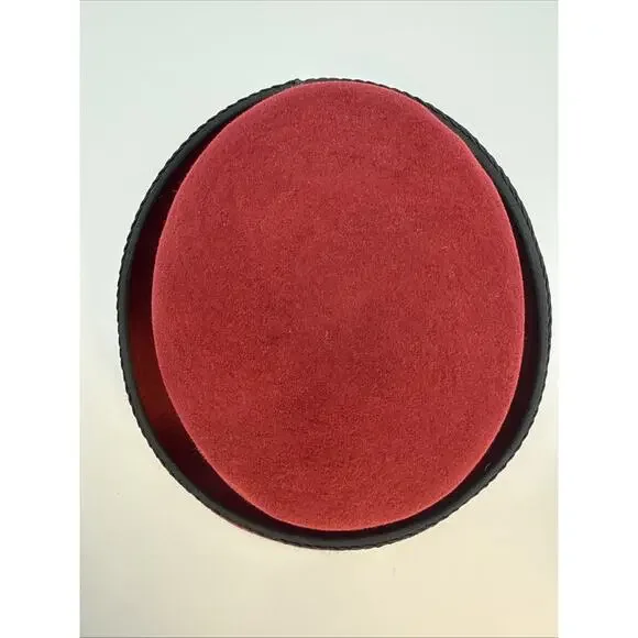 Eric Javits Women's Hat Rounded Crown Burgundy Wool Black Ribbon Braided Trim - Picture 6 of 6